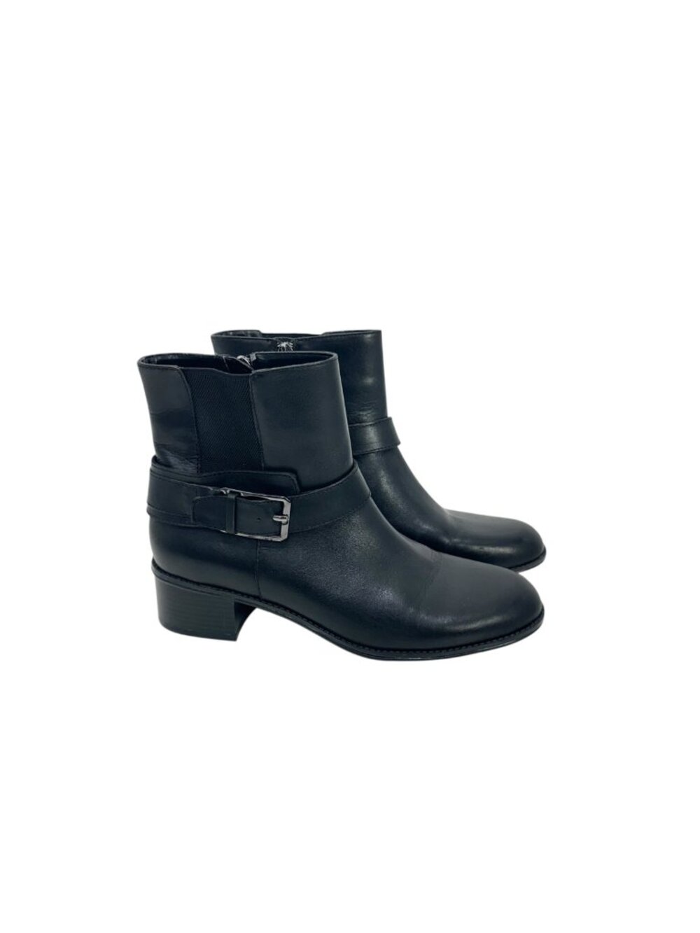 Bandolino Womens Black Leather Ankle Boots SZ 7.5M Side Zipper & Buckle Detail